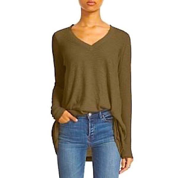 Free People Tops - Free People Anna Burnout High Low Long Sleeve Distressed V-Neck Tee (S)